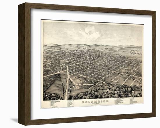 1874, Kalamazoo Bird's Eye View, Michigan, United States-null-Framed Giclee Print