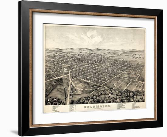 1874, Kalamazoo Bird's Eye View, Michigan, United States-null-Framed Giclee Print