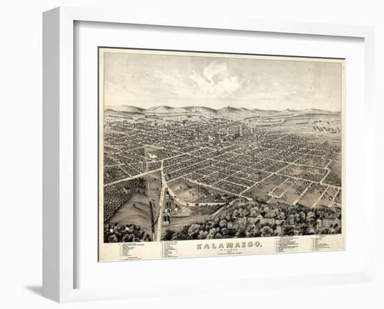 1874, Kalamazoo Bird's Eye View, Michigan, United States-null-Framed Giclee Print