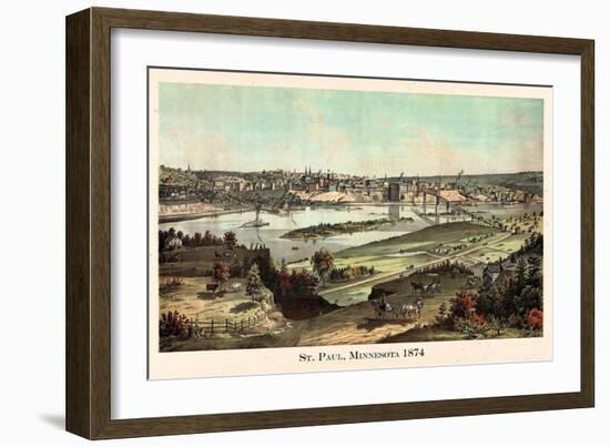 1874, St. Paul 1874 Bird's Eye View, Minnesota, United States-null-Framed Giclee Print