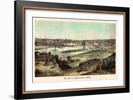 1874, St. Paul 1874 Bird's Eye View, Minnesota, United States-null-Framed Giclee Print