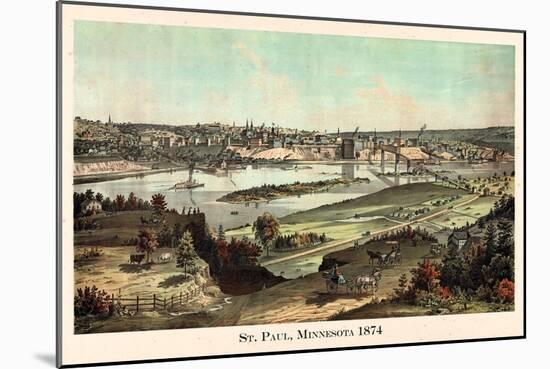 1874, St. Paul 1874 Bird's Eye View, Minnesota, United States-null-Mounted Giclee Print