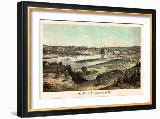 1874, St. Paul 1874 Bird's Eye View, Minnesota, United States-null-Framed Giclee Print