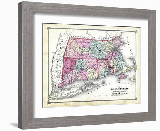 1874, State Map - Connecticut Massachusetts Rhode Island, Connecticut, United States-null-Framed Giclee Print