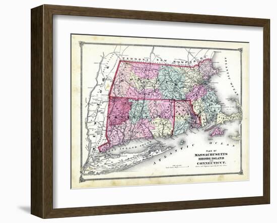 1874, State Map - Connecticut Massachusetts Rhode Island, Connecticut, United States-null-Framed Giclee Print