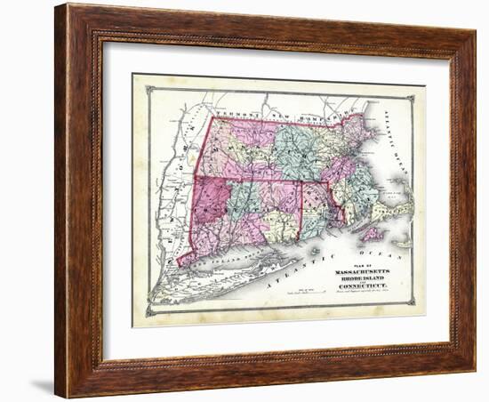 1874, State Map - Connecticut Massachusetts Rhode Island, Connecticut, United States-null-Framed Giclee Print