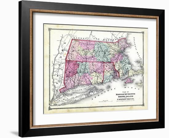 1874, State Map - Connecticut Massachusetts Rhode Island, Connecticut, United States-null-Framed Giclee Print