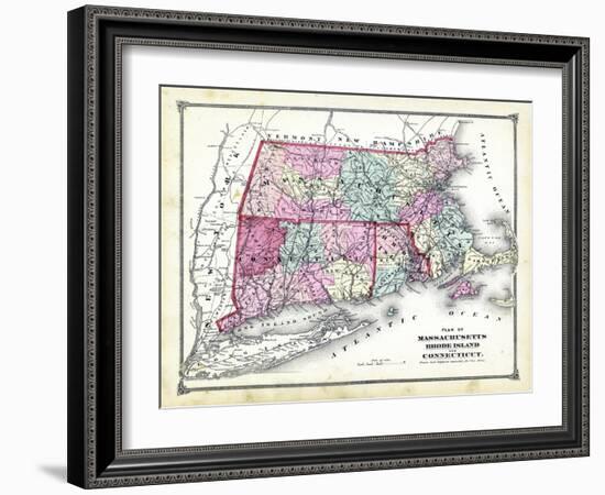 1874, State Map - Connecticut Massachusetts Rhode Island, Connecticut, United States-null-Framed Giclee Print