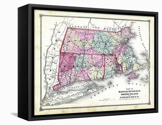 1874, State Map - Connecticut Massachusetts Rhode Island, Connecticut, United States-null-Framed Premier Image Canvas