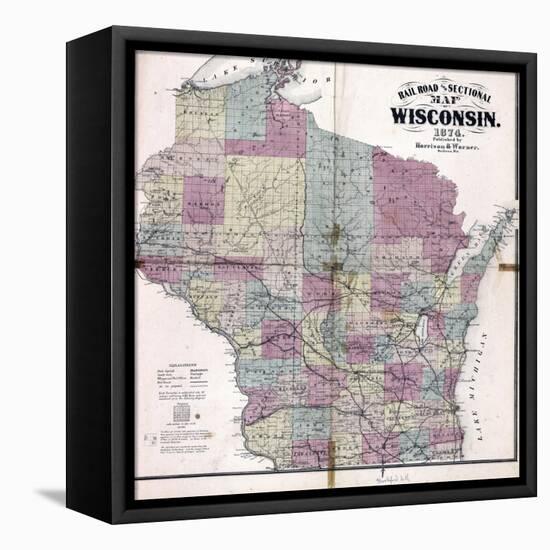 1874, Wisconsin Railroad and Sectional Map, Wisconsin, United States-null-Framed Premier Image Canvas