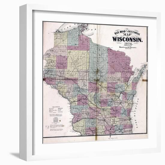 1874, Wisconsin Railroad and Sectional Map, Wisconsin, United States-null-Framed Giclee Print