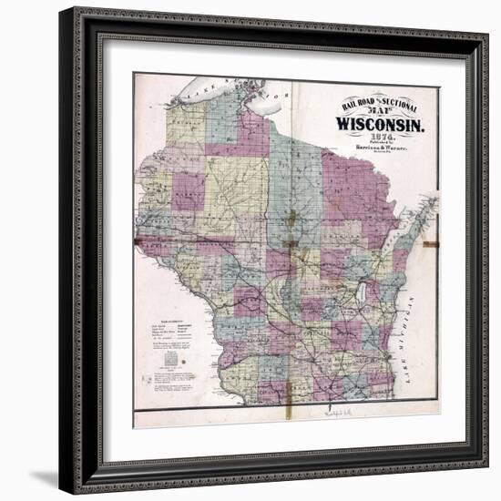 1874, Wisconsin Railroad and Sectional Map, Wisconsin, United States-null-Framed Giclee Print