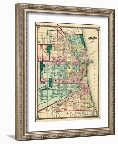 1875, Chicago City Map, Illinois, United States-null-Framed Giclee Print