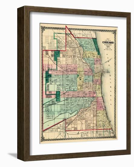 1875, Chicago City Map, Illinois, United States-null-Framed Giclee Print