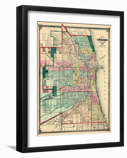 1875, Chicago City Map, Illinois, United States-null-Framed Giclee Print