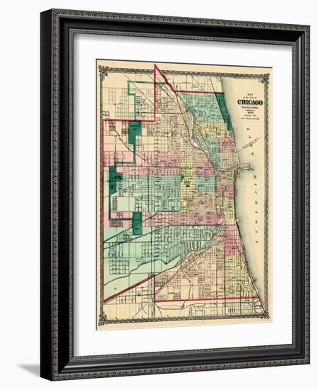 1875, Chicago City Map, Illinois, United States-null-Framed Giclee Print