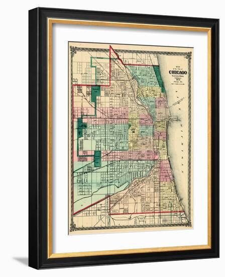 1875, Chicago City Map, Illinois, United States-null-Framed Giclee Print