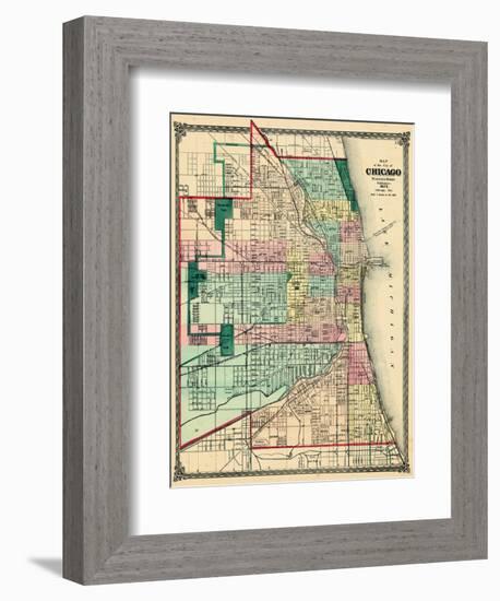 1875, Chicago City Map, Illinois, United States-null-Framed Giclee Print