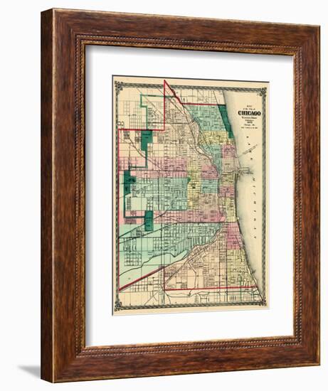 1875, Chicago City Map, Illinois, United States-null-Framed Giclee Print