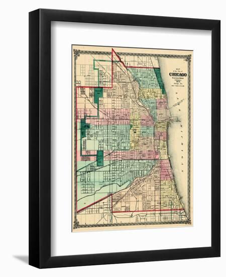 1875, Chicago City Map, Illinois, United States-null-Framed Giclee Print