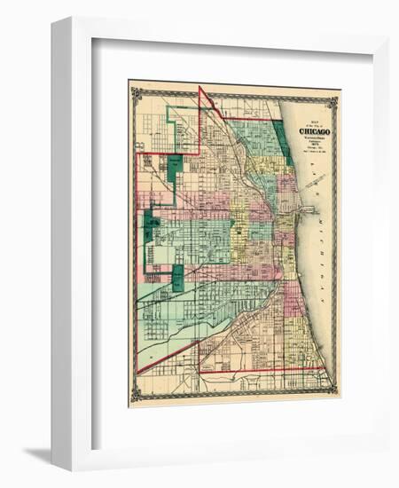 1875, Chicago City Map, Illinois, United States-null-Framed Giclee Print