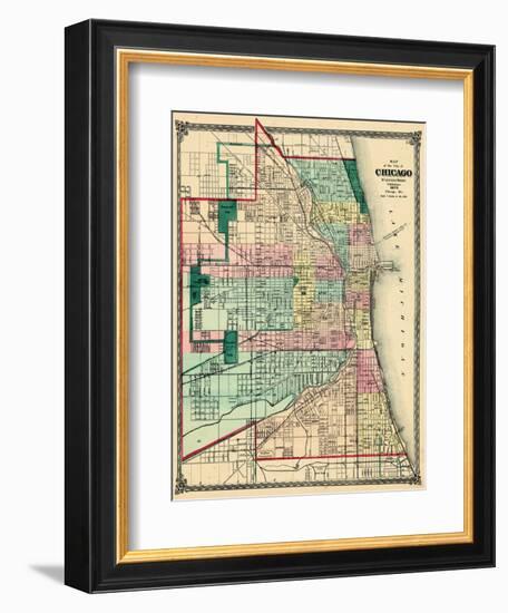 1875, Chicago City Map, Illinois, United States-null-Framed Giclee Print