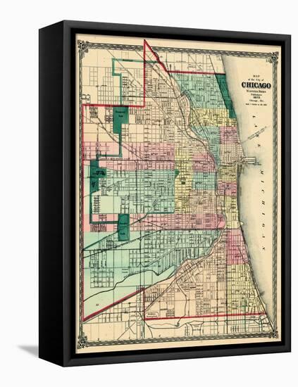 1875, Chicago City Map, Illinois, United States-null-Framed Premier Image Canvas
