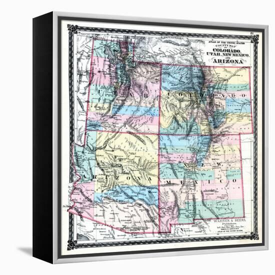 1875, Colorado, Utah, New Mexico and Arizona States Map, United States-null-Framed Premier Image Canvas