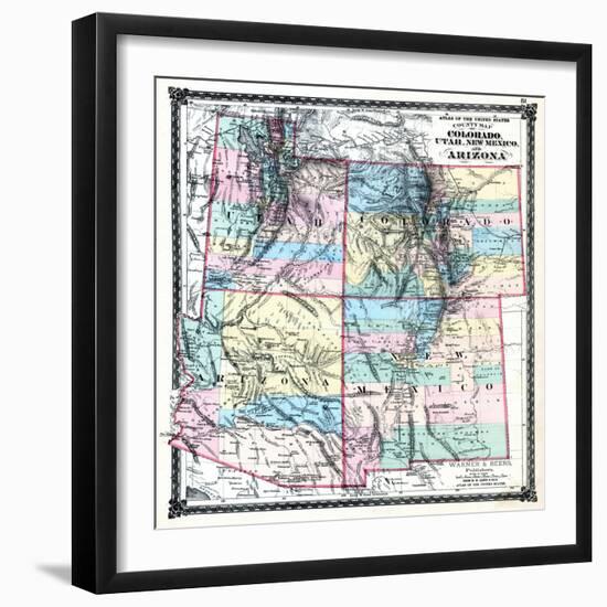 1875, Colorado, Utah, New Mexico and Arizona States Map, United States-null-Framed Giclee Print