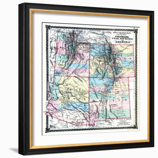 1875, Colorado, Utah, New Mexico and Arizona States Map, United States-null-Framed Giclee Print