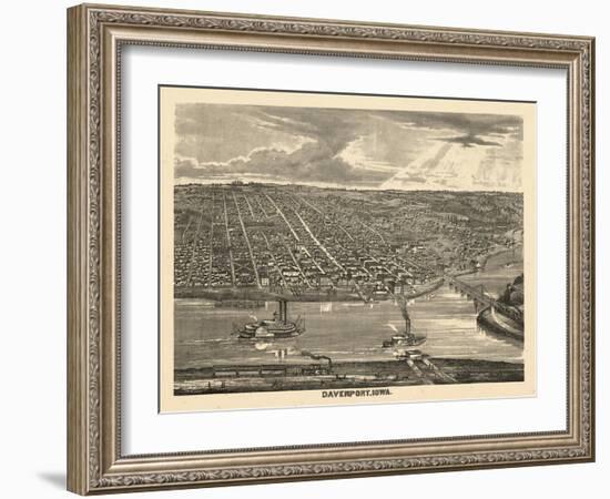 1875, Davenport Bird's Eye View, Iowa, United States-null-Framed Giclee Print