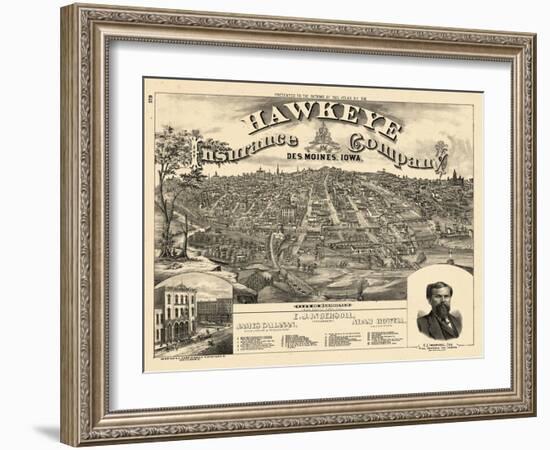 1875, Des Moines Bird's Eye View, Iowa, United States-null-Framed Giclee Print