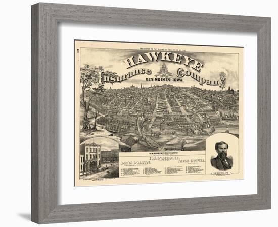 1875, Des Moines Bird's Eye View, Iowa, United States-null-Framed Giclee Print