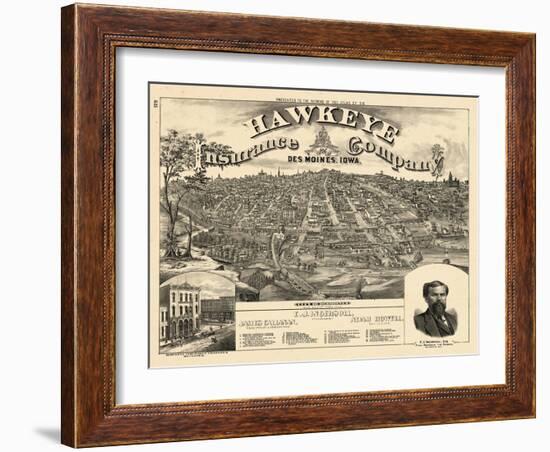 1875, Des Moines Bird's Eye View, Iowa, United States-null-Framed Giclee Print