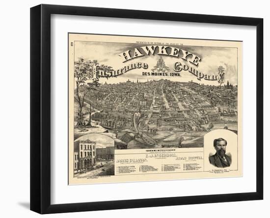 1875, Des Moines Bird's Eye View, Iowa, United States-null-Framed Giclee Print