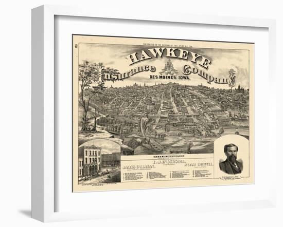 1875, Des Moines Bird's Eye View, Iowa, United States-null-Framed Giclee Print