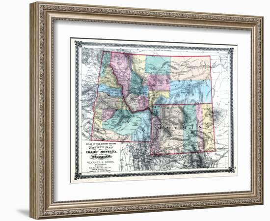 1875, Idaho, Montana and Wyoming States Map, United States-null-Framed Giclee Print