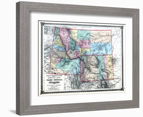 1875, Idaho, Montana and Wyoming States Map, United States-null-Framed Giclee Print