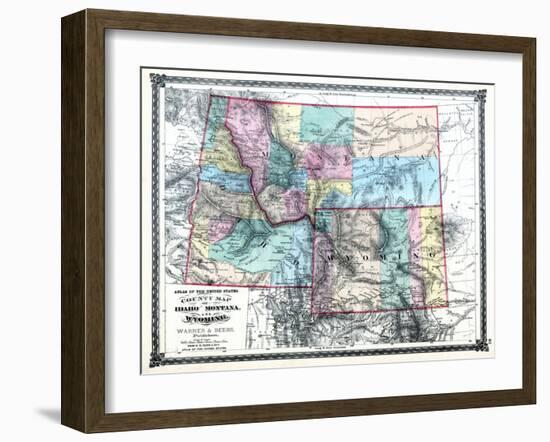 1875, Idaho, Montana and Wyoming States Map, United States-null-Framed Giclee Print