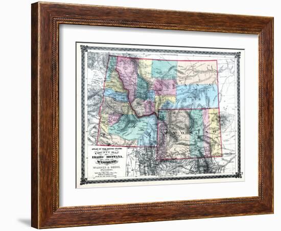 1875, Idaho, Montana and Wyoming States Map, United States-null-Framed Giclee Print