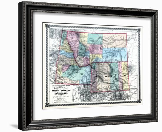 1875, Idaho, Montana and Wyoming States Map, United States-null-Framed Giclee Print