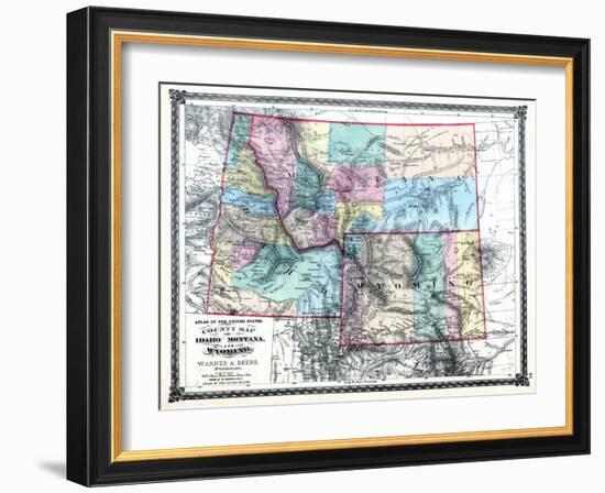 1875, Idaho, Montana and Wyoming States Map, United States-null-Framed Giclee Print