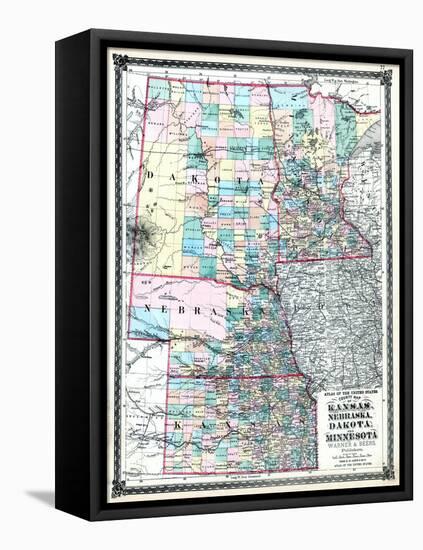 1875, Kansas, Nebraska, Dakota and Minnesota States Map, United States-null-Framed Premier Image Canvas