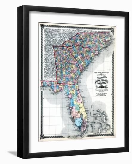 1875, North Carolina, South Carolina, Georgia, and Florida States Map, United States-null-Framed Giclee Print