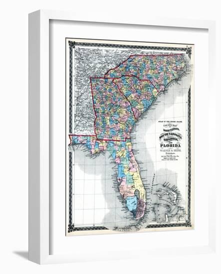 1875, North Carolina, South Carolina, Georgia, and Florida States Map, United States-null-Framed Giclee Print