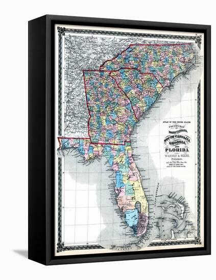1875, North Carolina, South Carolina, Georgia, and Florida States Map, United States-null-Framed Premier Image Canvas