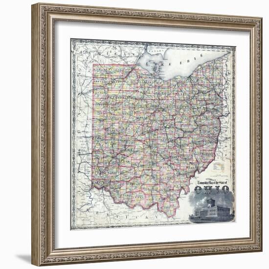 1875, Ohio Railroad and Township Map, Ohio, United States-null-Framed Giclee Print