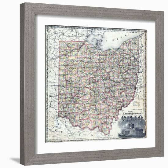 1875, Ohio Railroad and Township Map, Ohio, United States-null-Framed Giclee Print