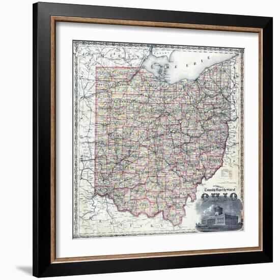 1875, Ohio Railroad and Township Map, Ohio, United States-null-Framed Giclee Print