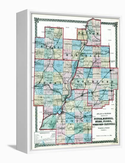 1875, Putnam, Marshall, Stark, Peoria, Woodford, and Tazewell Counties Map, Illinois, United States-null-Framed Premier Image Canvas